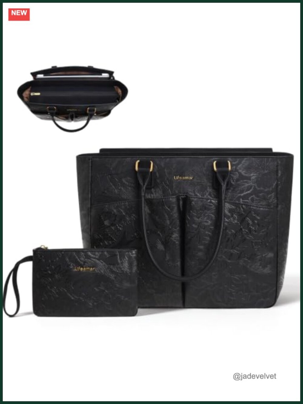 Women's Faux Leather Laptop Tote Bag with Padded Compartment, Cup Holder, Work